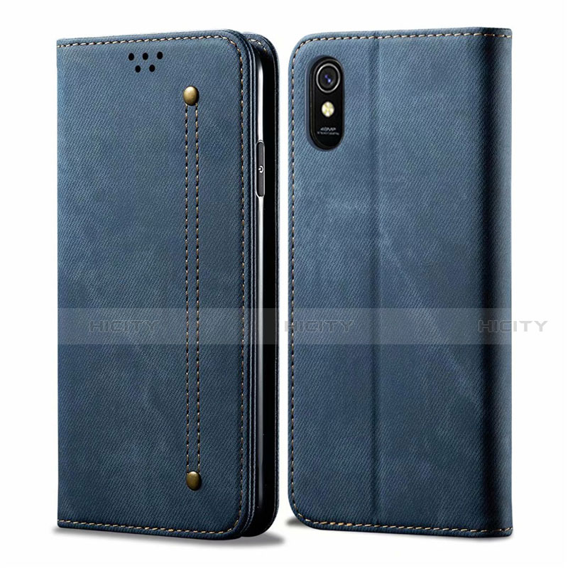 Handytasche Stand Schutzhülle Stoff H01 für Xiaomi Redmi 9i Blau