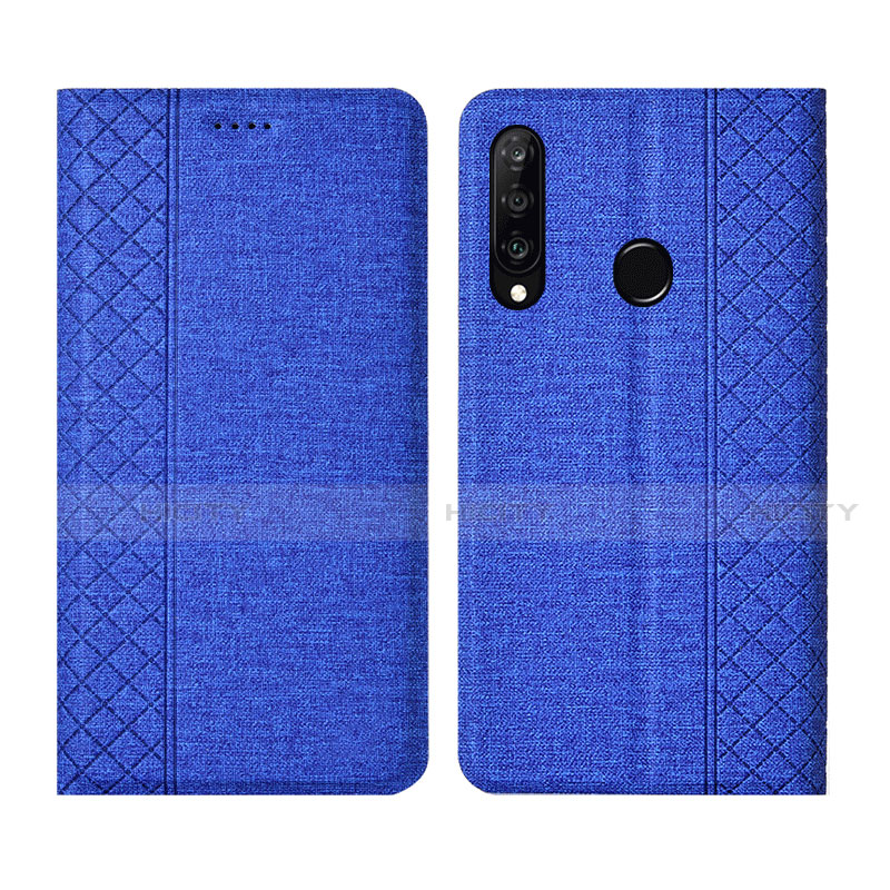 Handytasche Stand Schutzhülle Stoff H02 für Huawei Nova 4e Blau