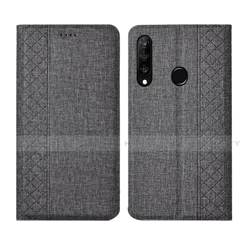 Handytasche Stand Schutzhülle Stoff H02 für Huawei Nova 4e Grau