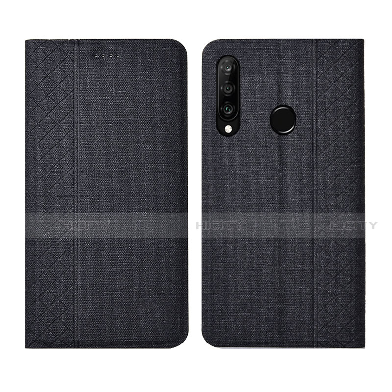 Handytasche Stand Schutzhülle Stoff H02 für Huawei P30 Lite XL Schwarz