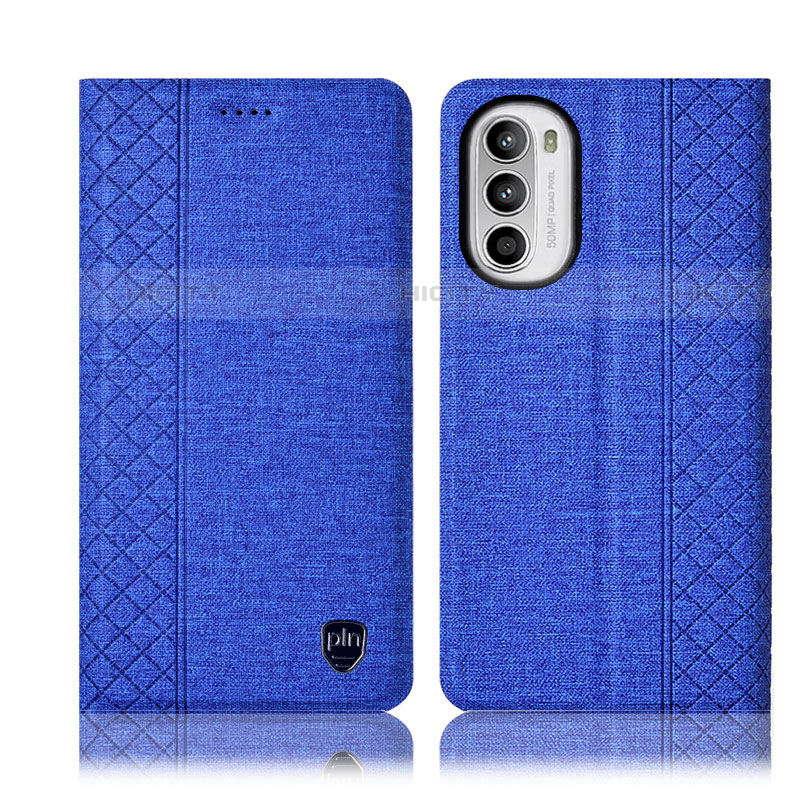 Handytasche Stand Schutzhülle Stoff H12P für Motorola Moto G71s 5G Blau