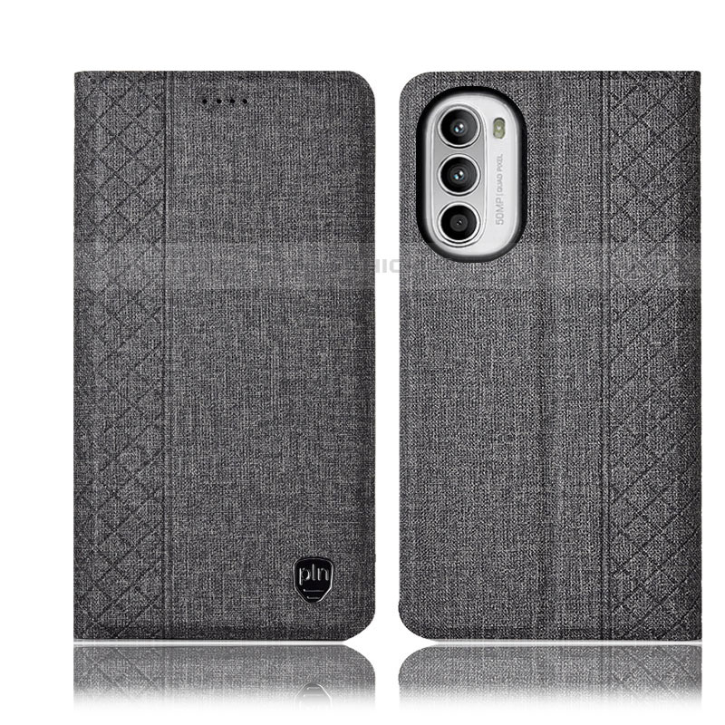 Handytasche Stand Schutzhülle Stoff H12P für Motorola Moto G71s 5G Grau