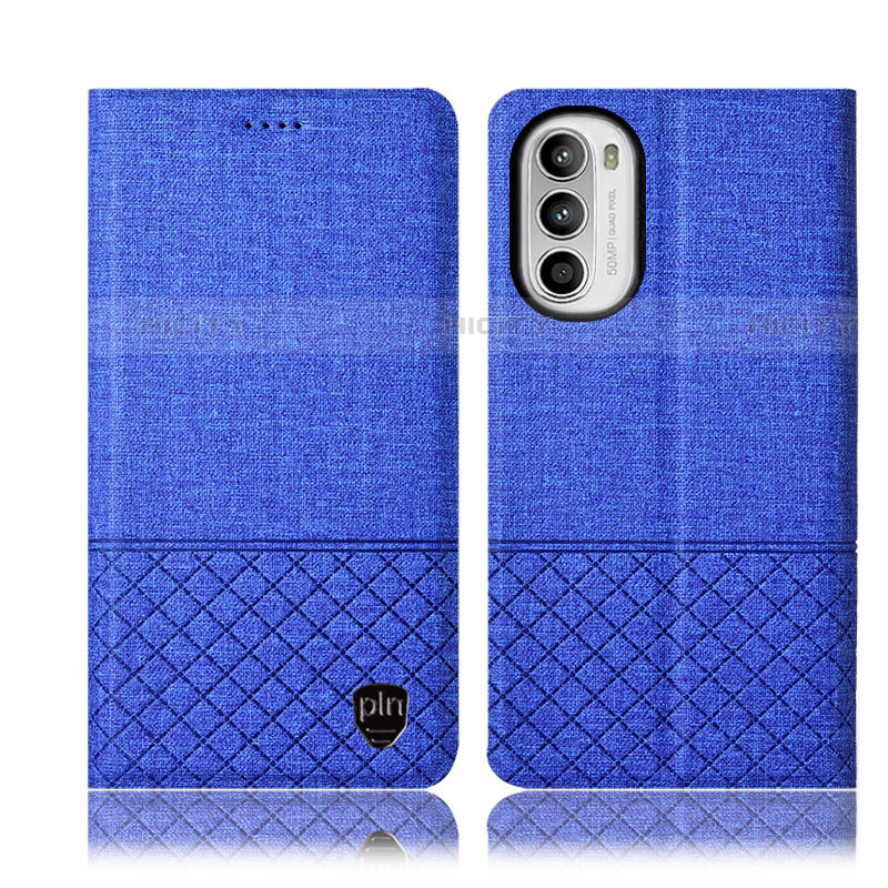 Handytasche Stand Schutzhülle Stoff H13P für Motorola Moto G71s 5G Blau