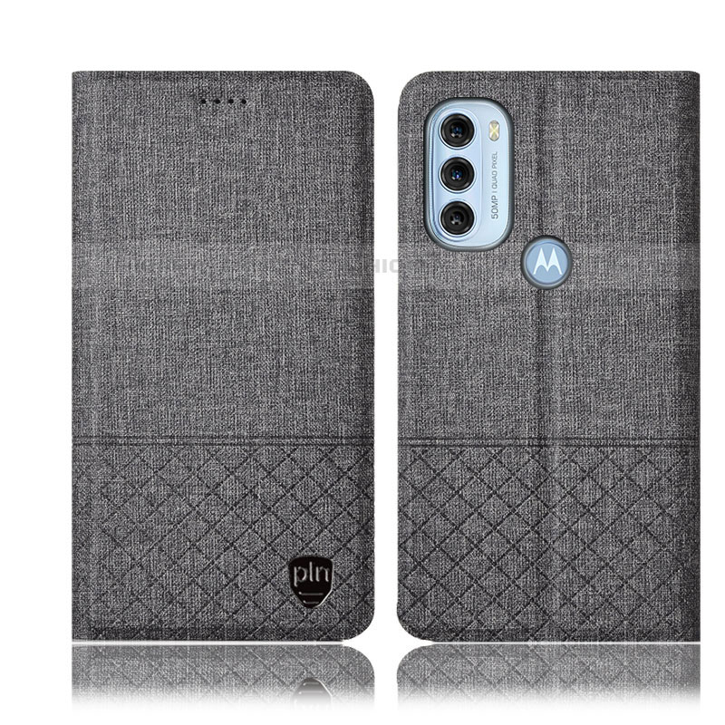 Handytasche Stand Schutzhülle Stoff H14P für Motorola Moto G71 5G Grau