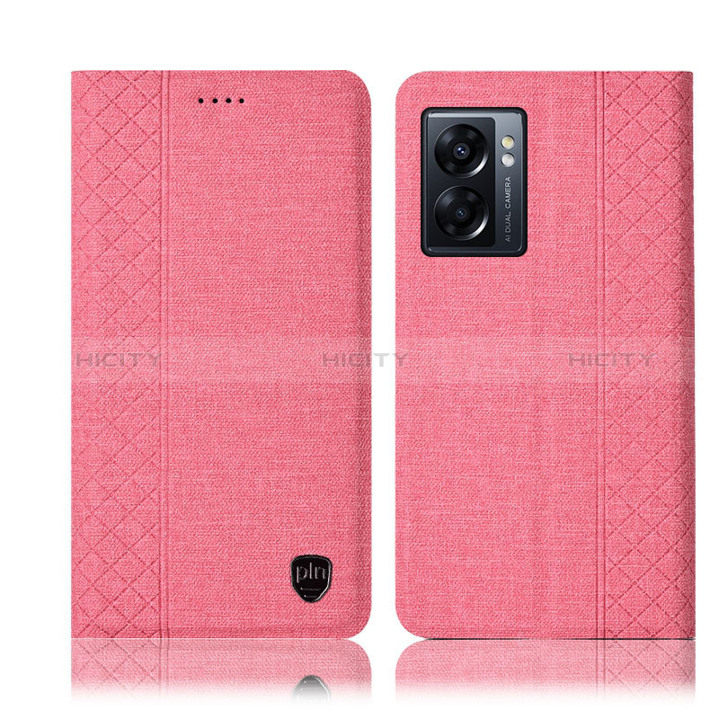 Handytasche Stand Schutzhülle Stoff H14P für Oppo A56S 5G Rosa