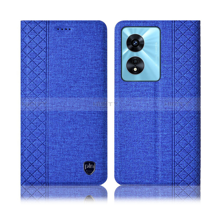 Handytasche Stand Schutzhülle Stoff H14P für Oppo A98 5G Blau Plus