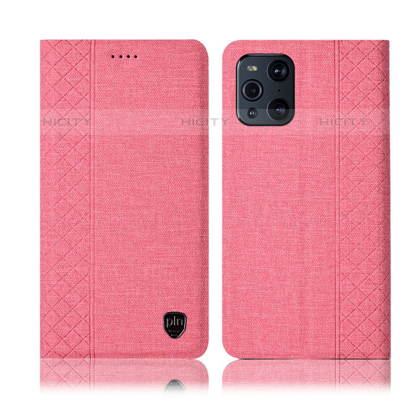 Handytasche Stand Schutzhülle Stoff H14P für Oppo Find X3 Pro 5G Rosa