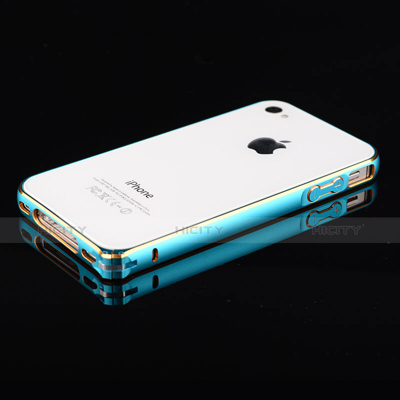 Hülle Luxus Aluminium Metall Rahmen für Apple iPhone 4 Hellblau