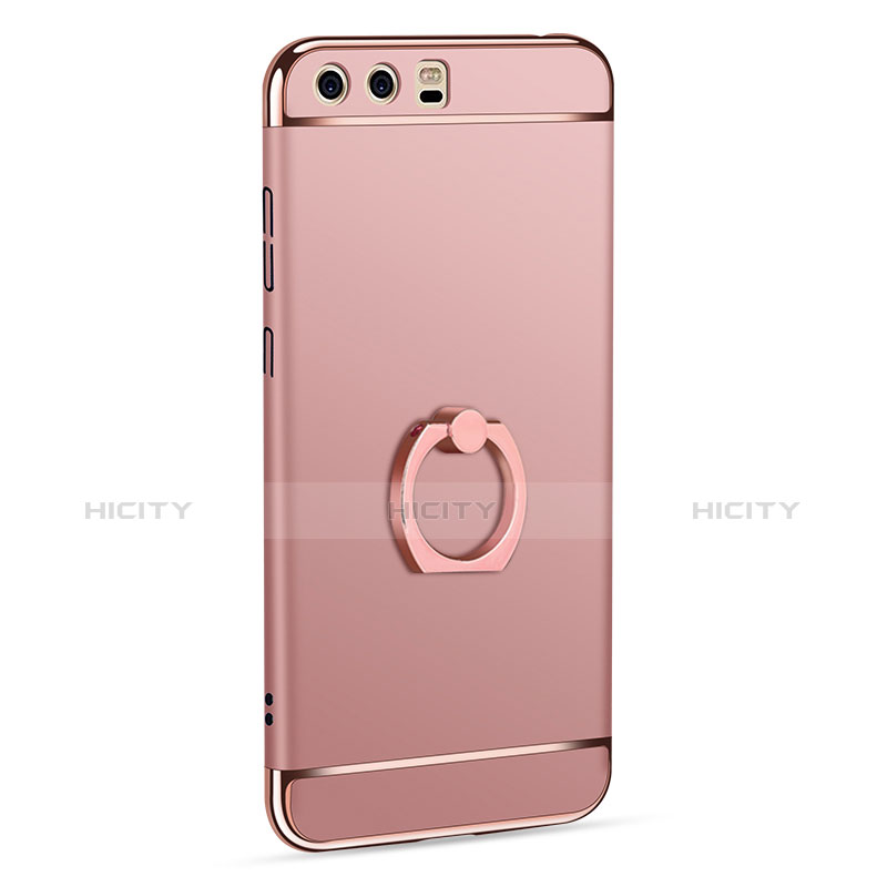 Hülle Luxus Metall Rahmen und Kunststoff mit Fingerring Ständer A01 für Huawei P10 Rosegold