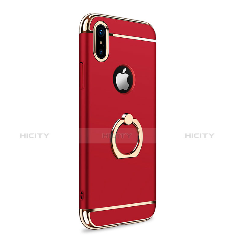 Hülle Luxus Metall Rahmen und Kunststoff mit Fingerring Ständer F02 für Apple iPhone X Rot
