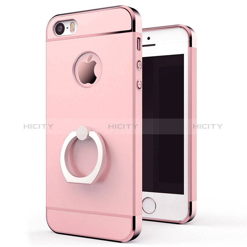 Hülle Luxus Metall Rahmen und Kunststoff mit Fingerring Ständer für Apple iPhone 5 Rosegold