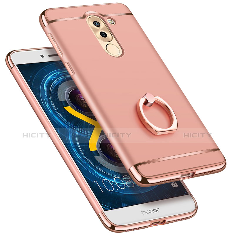 Hülle Luxus Metall Rahmen und Kunststoff mit Fingerring Ständer für Huawei GR5 (2017) Rosegold Plus