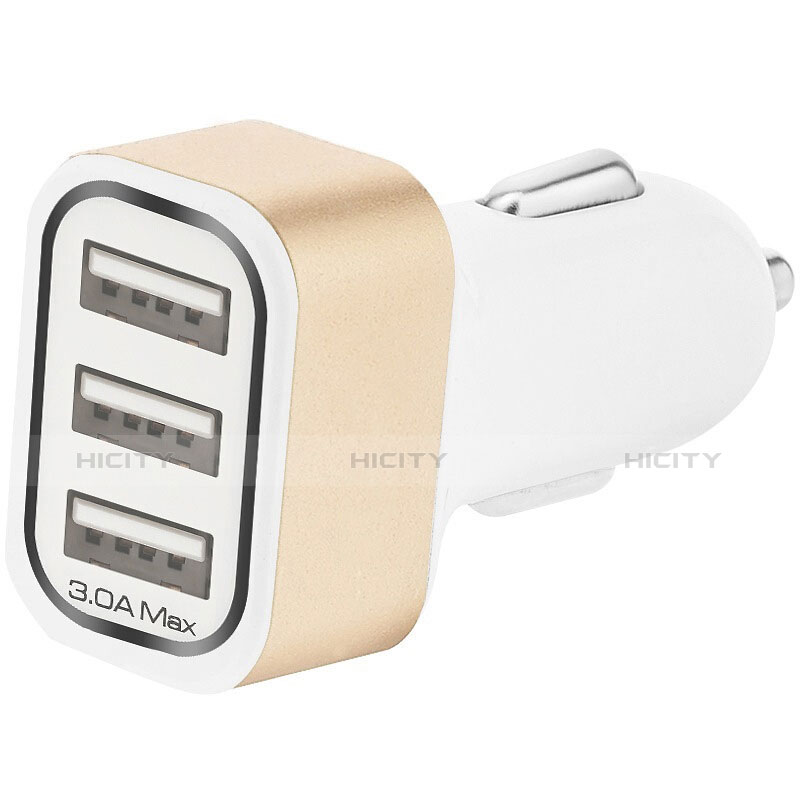 Kfz-Ladegerät Adapter 3.0A 3 USB Zweifach Stecker Fast Charge Universal U07 Gold groß