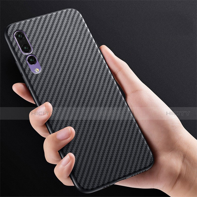 Kohlefaser Hülle Handyhülle Luxus Schutzhülle Tasche Köper T01 für Huawei P20 Pro Schwarz