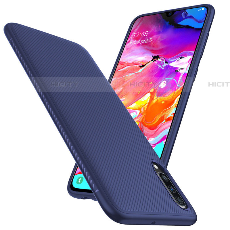 Kohlefaser Hülle Handyhülle Luxus Schutzhülle Tasche Köper T02 für Samsung Galaxy A70 Blau