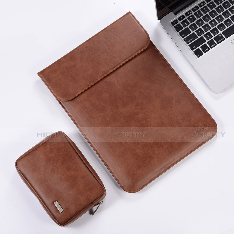 Leder Handy Tasche Sleeve Schutz Hülle für Apple MacBook Air 13.3 zoll (2018) Braun Plus