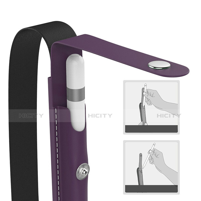 Leder Hülle Schreibzeug Schreibgerät Beutel Halter mit Abnehmbare Gummiband für Apple Pencil Apple iPad Pro 9.7 Violett groß