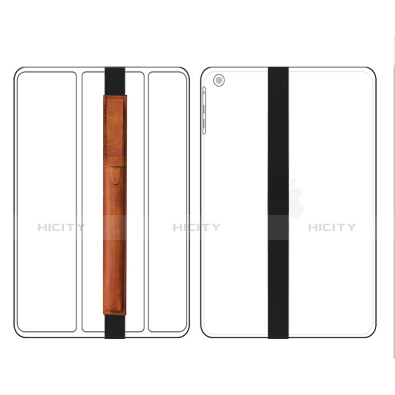 Leder Hülle Schreibzeug Schreibgerät Beutel Halter mit Abnehmbare Gummiband P03 für Apple Pencil Apple New iPad 9.7 (2018) Braun