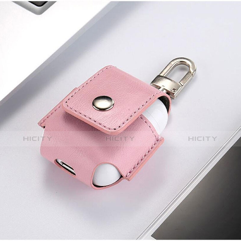 Leder Hülle Schutzhülle Skin mit Karabiner für AirPods Ladekoffer A01 Rosa