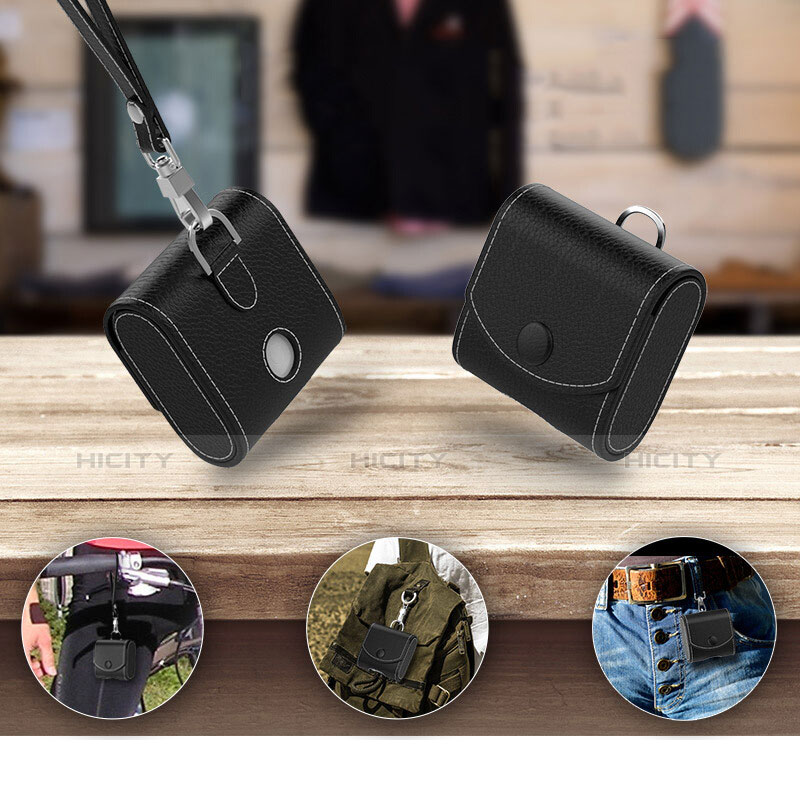 Leder Hülle Schutzhülle Skin mit Karabiner für AirPods Ladekoffer A05 Schwarz