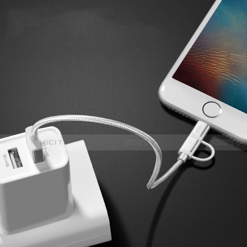 Lightning USB Ladekabel Kabel Android Micro USB C01 für Apple iPhone 13 Pro Max Silber groß