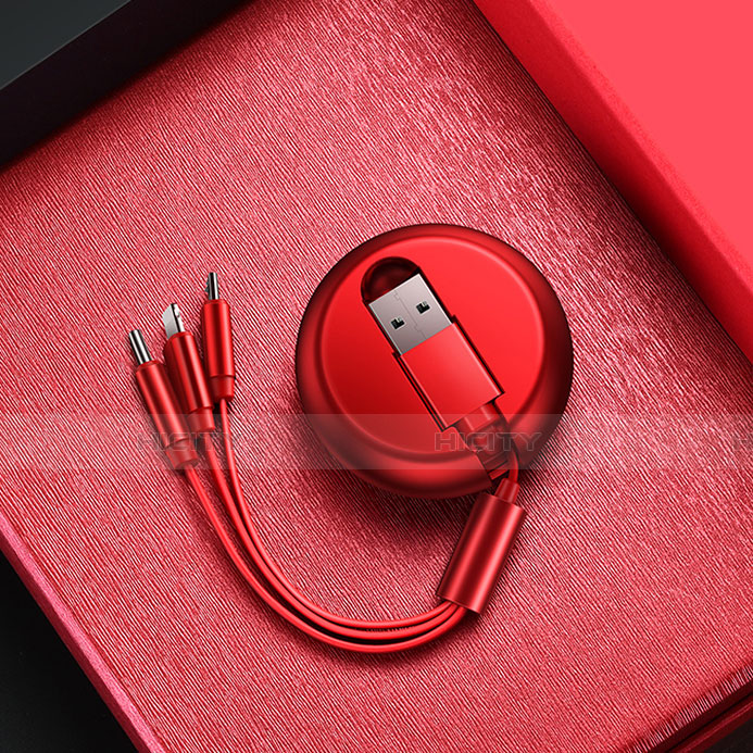 Lightning USB Ladekabel Kabel Android Micro USB C09 für Apple iPhone 14 Plus Rot Plus