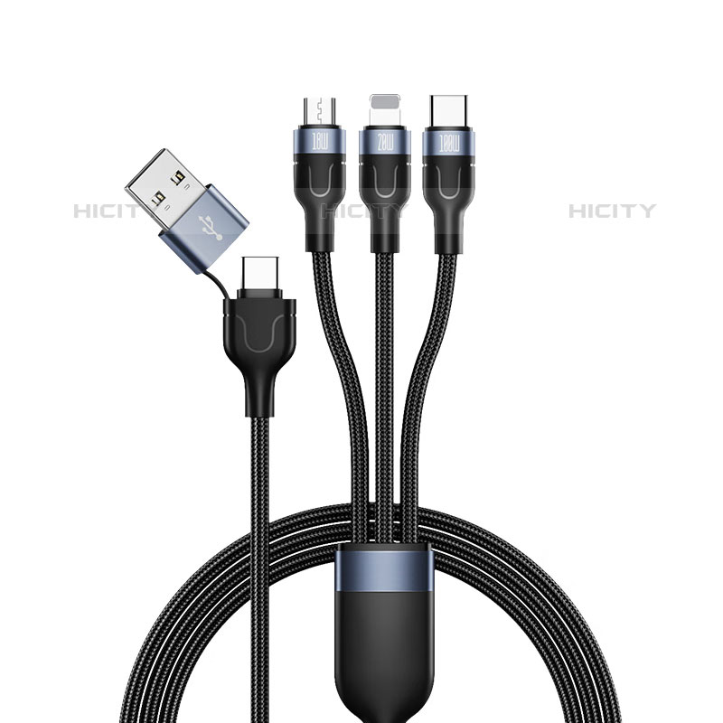 Lightning USB Ladekabel Kabel Android Micro USB Type-C 100W H02 für Apple iPad Pro 11 (2021) Schwarz Plus