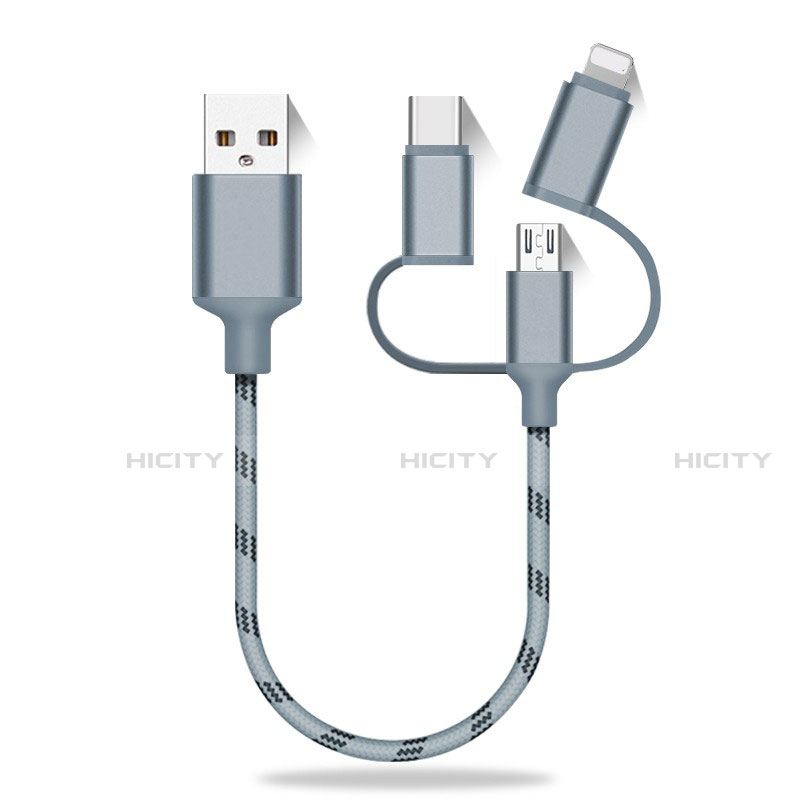 Lightning USB Ladekabel Kabel Android Micro USB Type-C 25cm S01 Grau