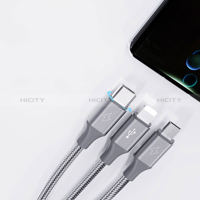 Lightning USB Ladekabel Kabel Android Micro USB Type-C 3.5A H01 Dunkelgrau groß