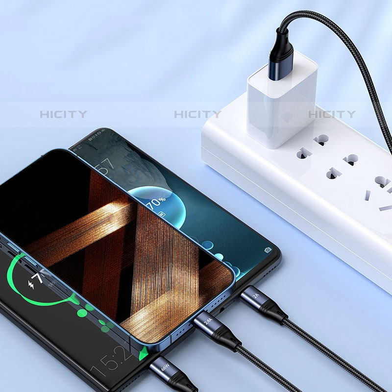 Lightning USB Ladekabel Kabel Android Micro USB Type-C 6A H01 für Apple iPhone 15 Schwarz groß