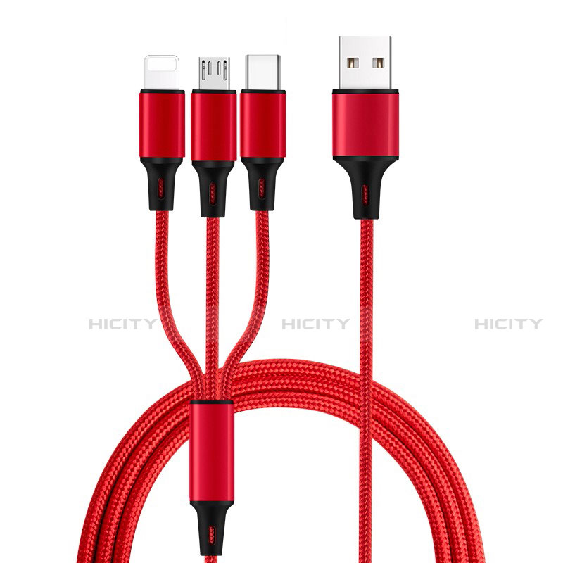 Lightning USB Ladekabel Kabel Android Micro USB Type-C ML08 Rot