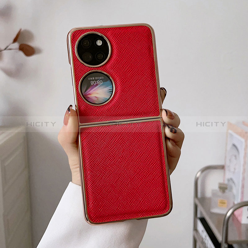 Luxus Leder Hülle Handyhülle und Kunststoff Schutzhülle Hartschalen Tasche B02H für Huawei Pocket S Rot