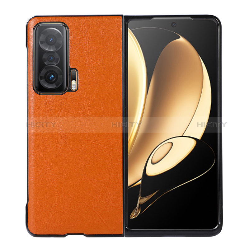 Luxus Leder Hülle Handyhülle und Kunststoff Schutzhülle Hartschalen Tasche B03H für Huawei Honor Magic V 5G Orange Plus