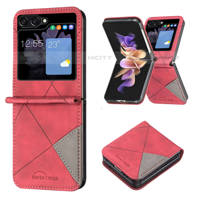 Luxus Leder Hülle Handyhülle und Kunststoff Schutzhülle Hartschalen Tasche BF3 für Samsung Galaxy Z Flip5 5G Rot