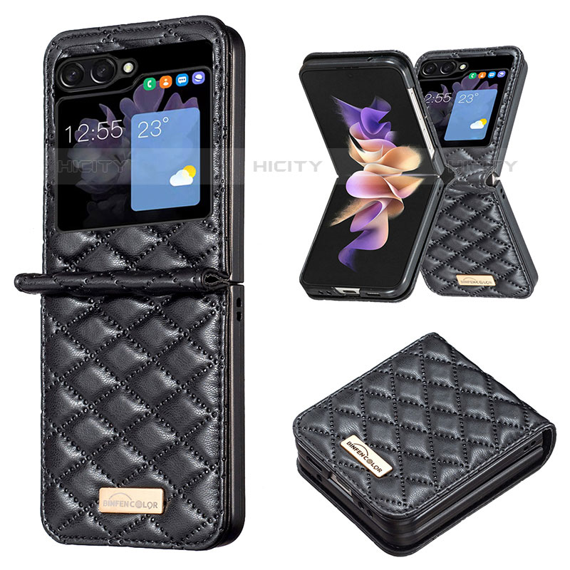 Luxus Leder Hülle Handyhülle und Kunststoff Schutzhülle Hartschalen Tasche BF5 für Samsung Galaxy Z Flip5 5G