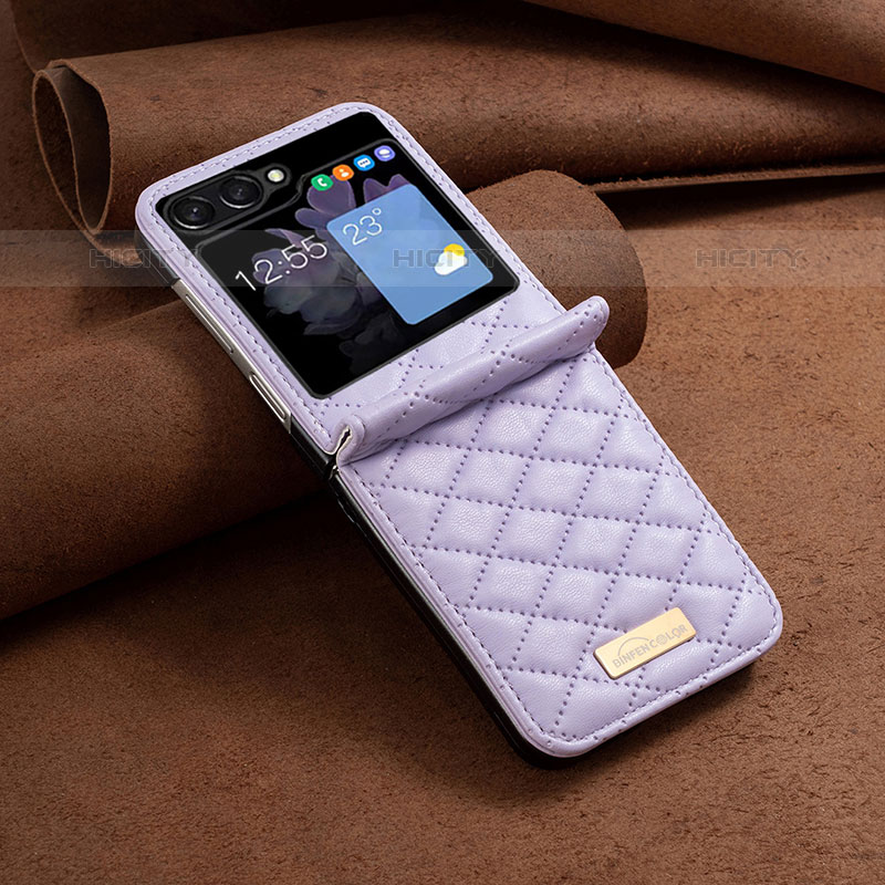 Luxus Leder Hülle Handyhülle und Kunststoff Schutzhülle Hartschalen Tasche BF6 für Samsung Galaxy Z Flip5 5G Violett