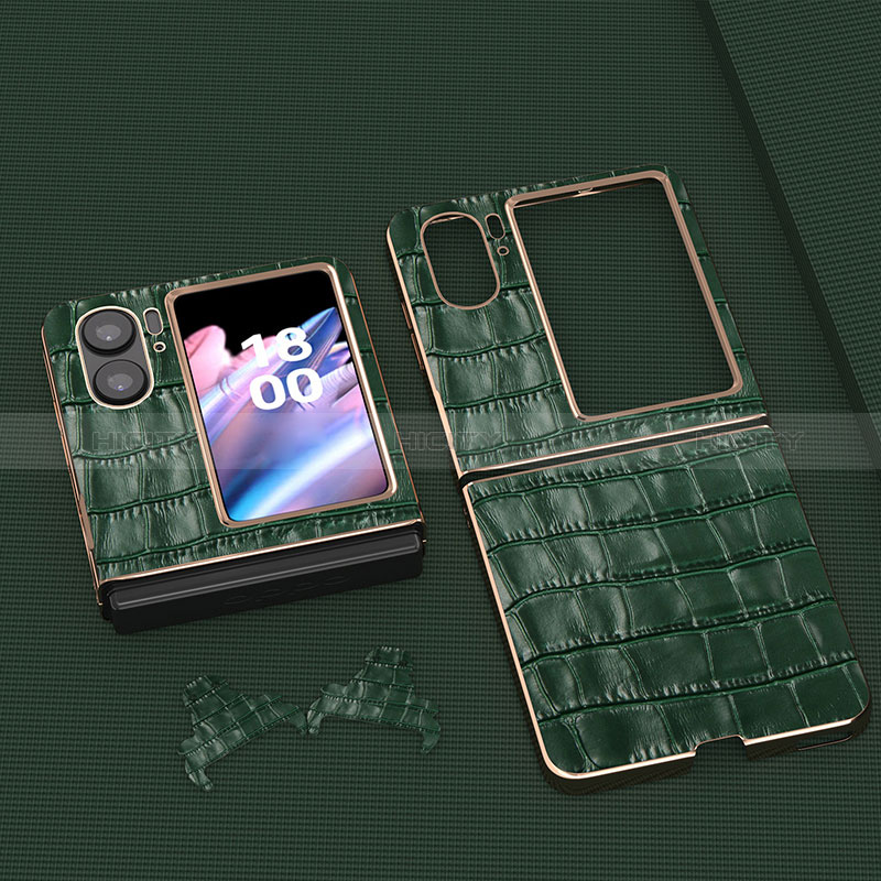 Luxus Leder Hülle Handyhülle und Kunststoff Schutzhülle Hartschalen Tasche BH12 für Oppo Find N2 Flip 5G Grün