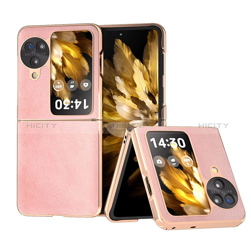 Luxus Leder Hülle Handyhülle und Kunststoff Schutzhülle Hartschalen Tasche BH13 für Oppo Find N3 Flip 5G Rosegold