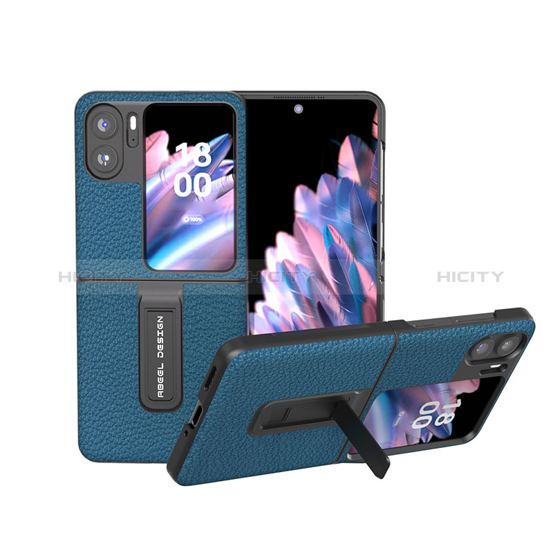 Luxus Leder Hülle Handyhülle und Kunststoff Schutzhülle Hartschalen Tasche BH16 für Oppo Find N2 Flip 5G Blau