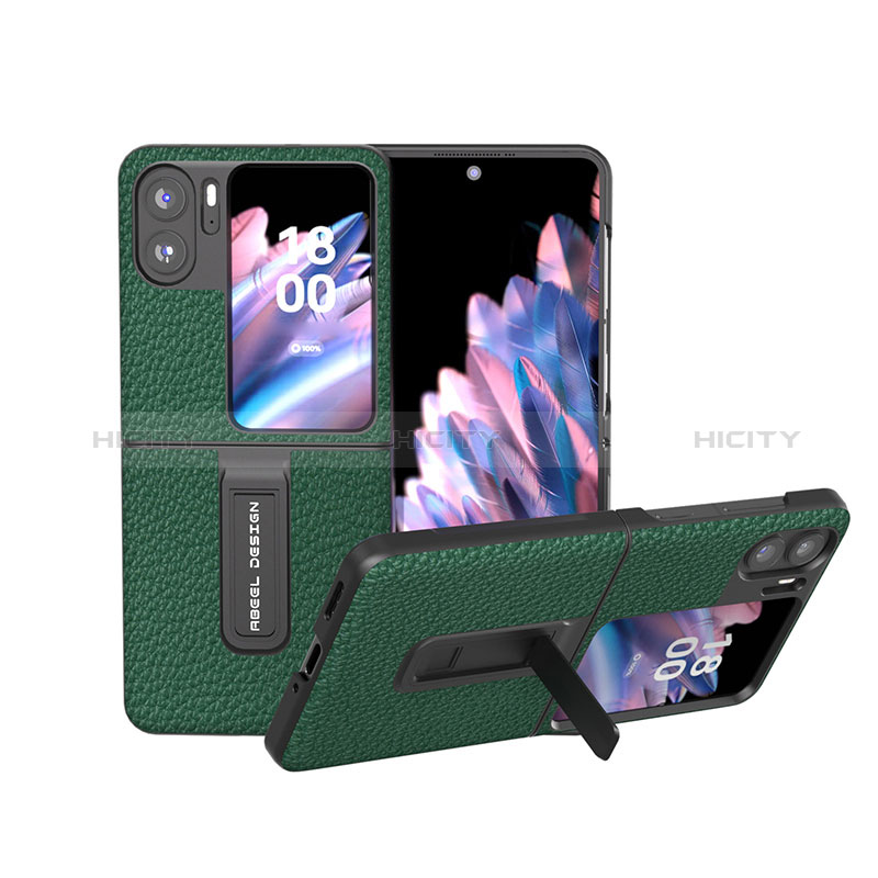 Luxus Leder Hülle Handyhülle und Kunststoff Schutzhülle Hartschalen Tasche BH16 für Oppo Find N2 Flip 5G Grün Plus