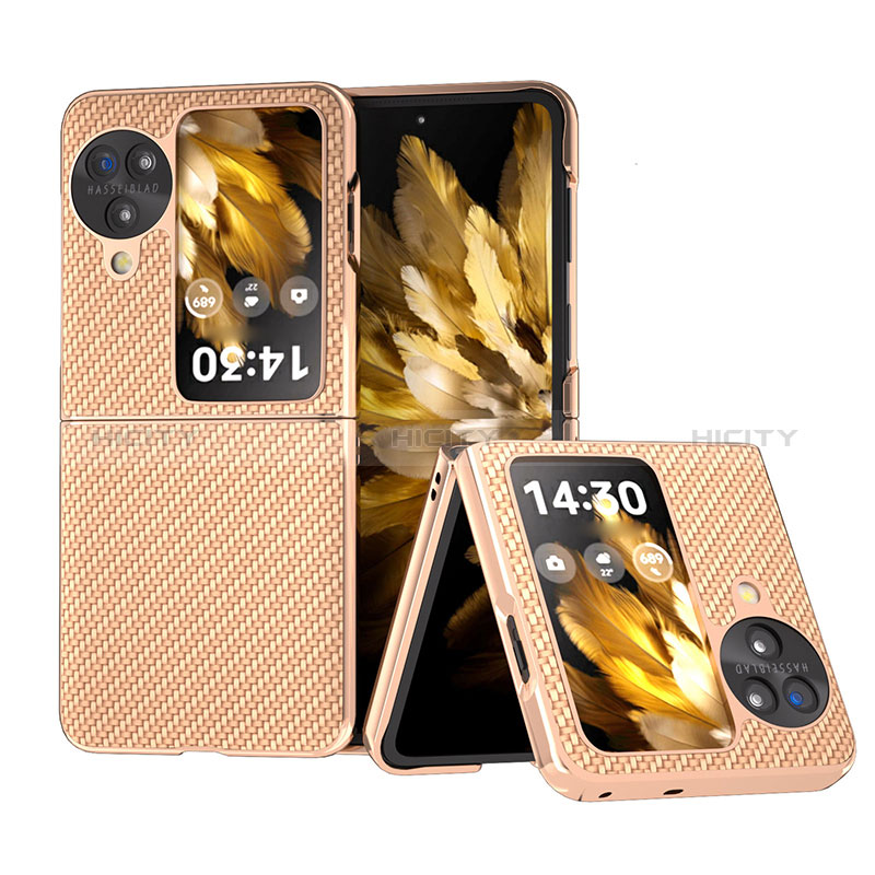 Luxus Leder Hülle Handyhülle und Kunststoff Schutzhülle Hartschalen Tasche BH17 für Oppo Find N3 Flip 5G Gold