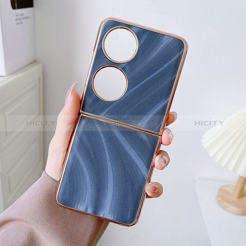 Luxus Leder Hülle Handyhülle und Kunststoff Schutzhülle Hartschalen Tasche BH2 für Huawei P50 Pocket Blau