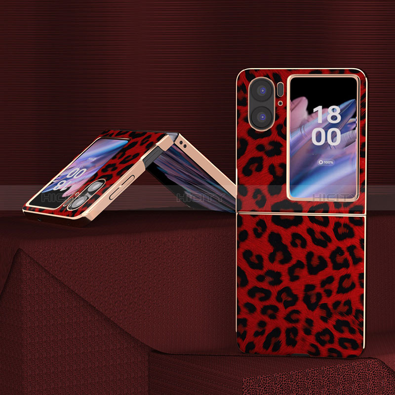 Luxus Leder Hülle Handyhülle und Kunststoff Schutzhülle Hartschalen Tasche BH2 für Oppo Find N2 Flip 5G Rot Plus