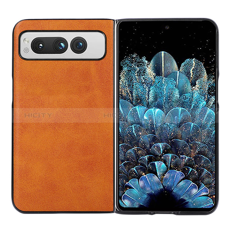 Luxus Leder Hülle Handyhülle und Kunststoff Schutzhülle Hartschalen Tasche BH4 für Google Pixel Fold 5G Orange Plus