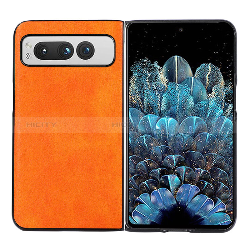 Luxus Leder Hülle Handyhülle und Kunststoff Schutzhülle Hartschalen Tasche BH5 für Google Pixel Fold 5G Orange Plus