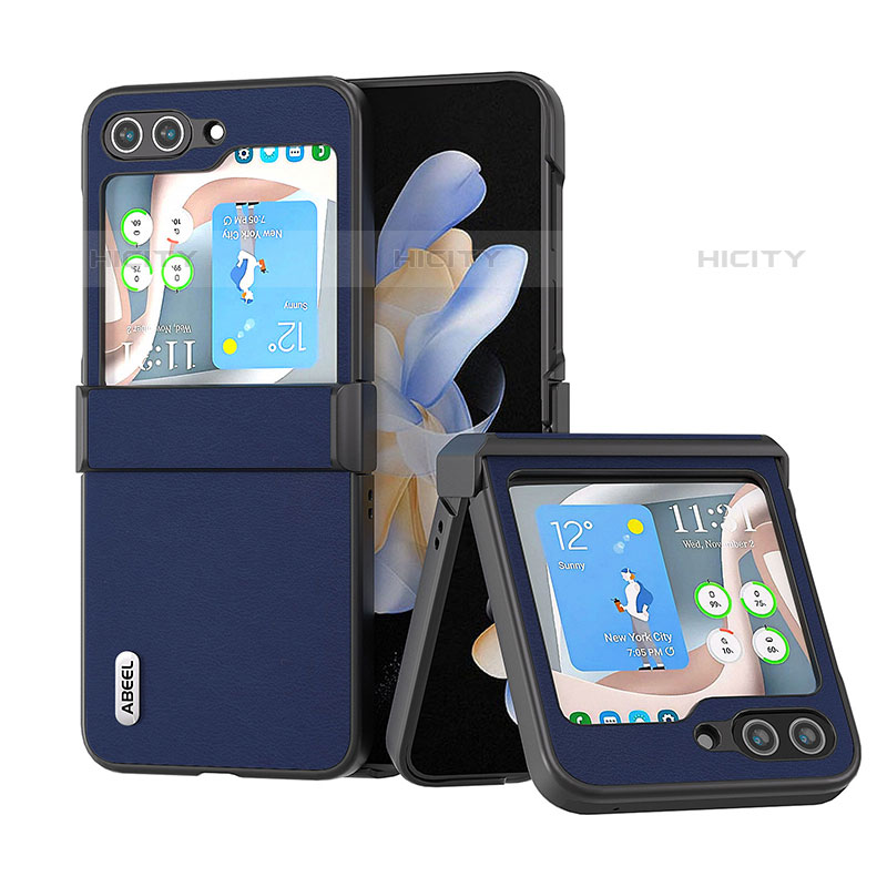 Luxus Leder Hülle Handyhülle und Kunststoff Schutzhülle Hartschalen Tasche BH5 für Samsung Galaxy Z Flip5 5G Blau