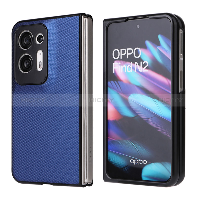 Luxus Leder Hülle Handyhülle und Kunststoff Schutzhülle Hartschalen Tasche BY1 für Oppo Find N2 5G Blau Plus