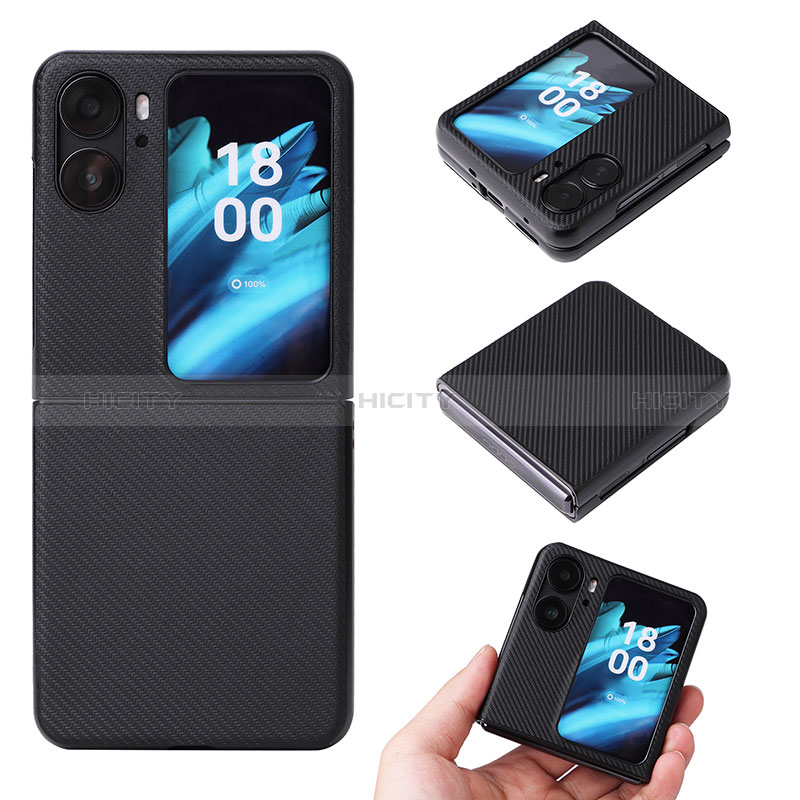 Luxus Leder Hülle Handyhülle und Kunststoff Schutzhülle Hartschalen Tasche BY1 für Oppo Find N2 Flip 5G Schwarz Plus