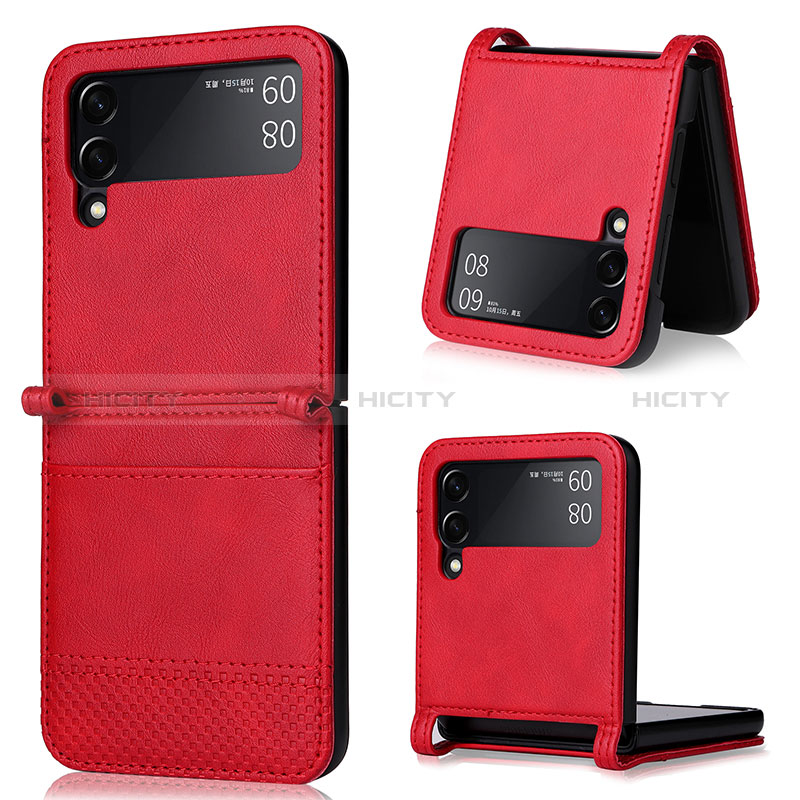 Luxus Leder Hülle Handyhülle und Kunststoff Schutzhülle Hartschalen Tasche BY1 für Samsung Galaxy Z Flip3 5G Rot