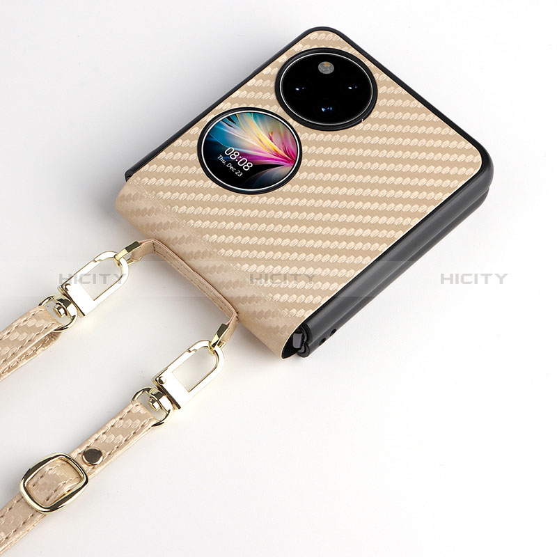 Luxus Leder Hülle Handyhülle und Kunststoff Schutzhülle Hartschalen Tasche BY2 für Huawei P60 Pocket Gold Plus